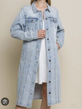 Love Tree Long Light denim Jean Jacket duster Western Disstressed